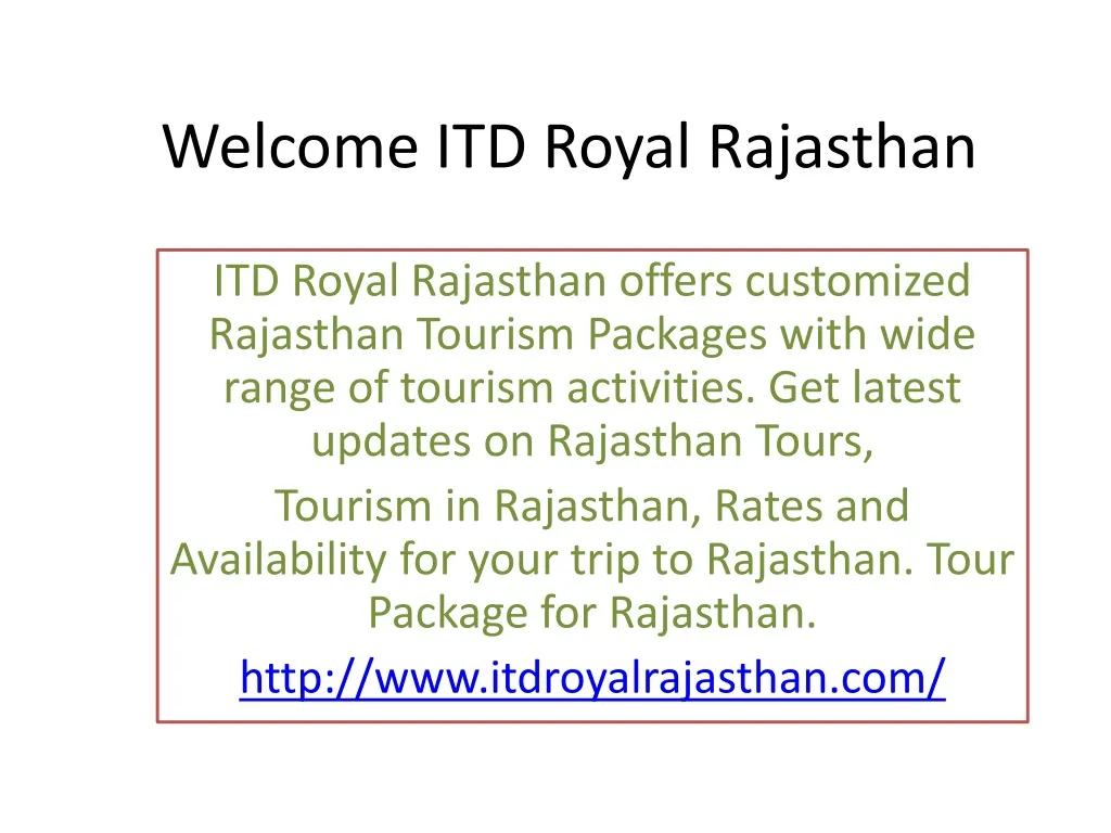 welcome itd royal rajasthan