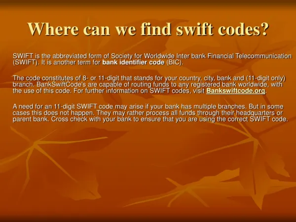 Where can we find swift codes?