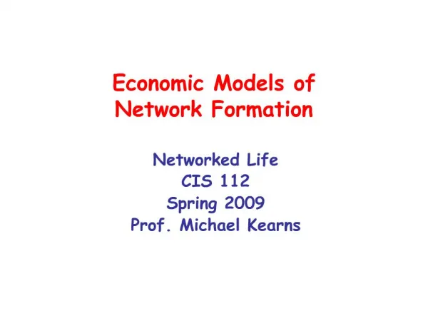 Economic Models of Network Formation