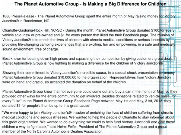 The Planet Automotive Group - Is Making a Big Difference for