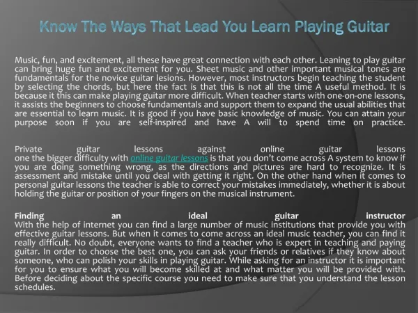 Know The Ways That Lead You Learn Playing Guitar
