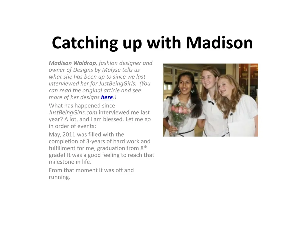 catching up with madison