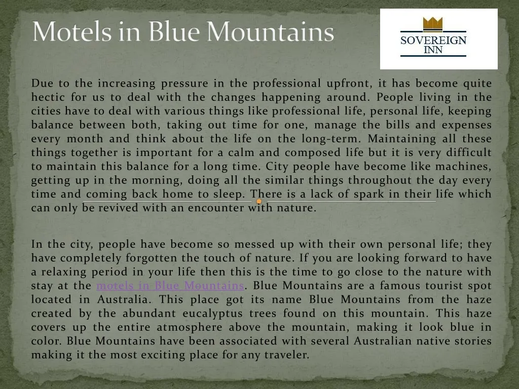 motels in blue mountains