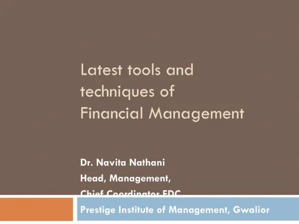 Latest tools and techniques of Financial Management