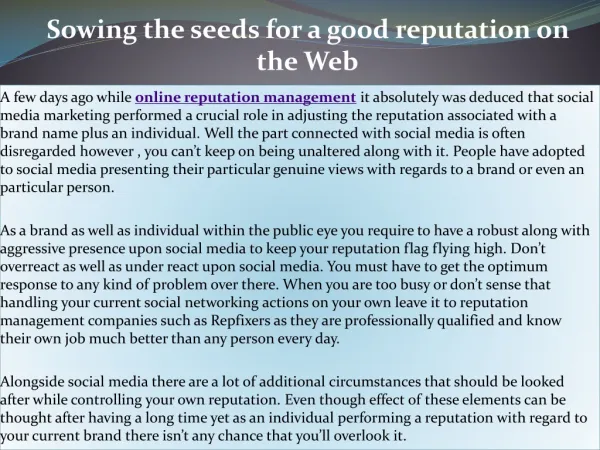 Sowing the seeds for a good reputation on the Web