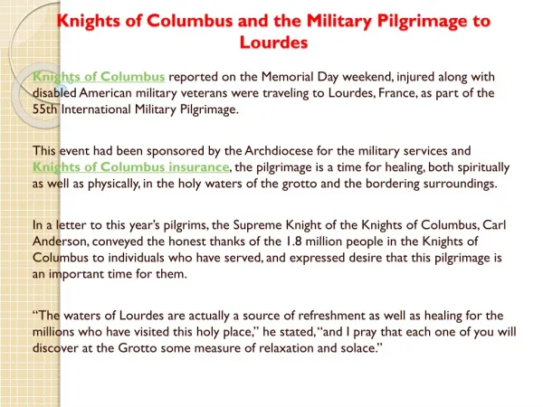 Knights of Columbus and the Military Pilgrimage to