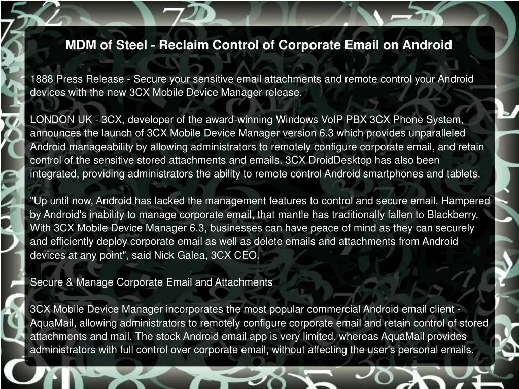 mdm of steel reclaim control of corporate email