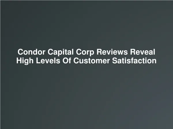 Condor Capital Corp Reviews
