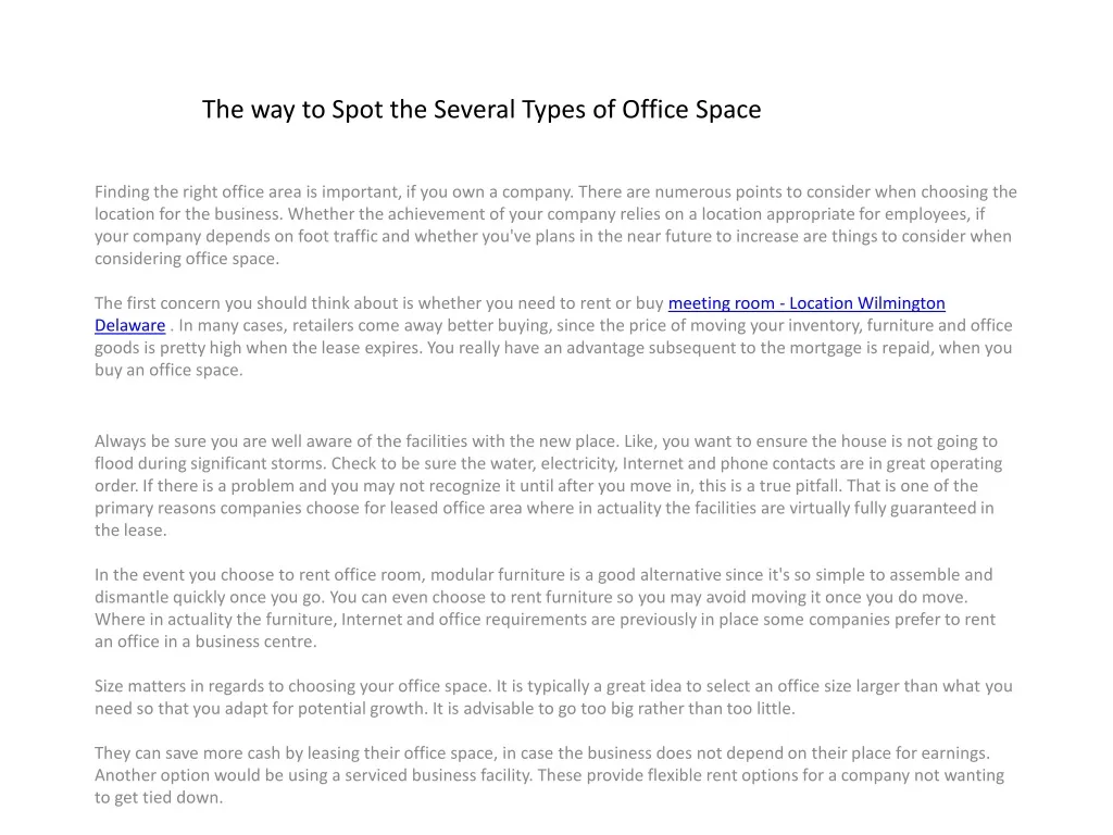 the way to spot the several types of office space