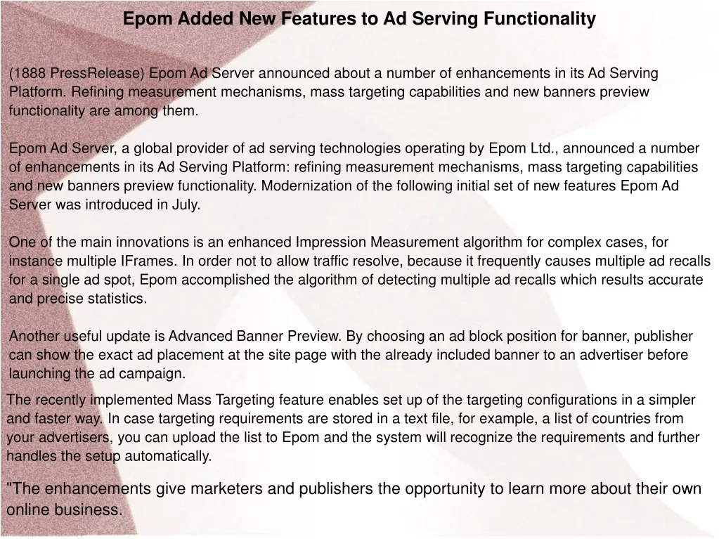 epom added new features to ad serving