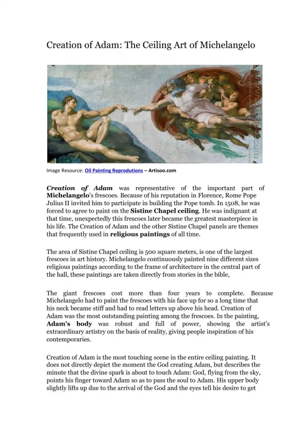 Creation of Adam: The Ceiling Art of Michelangelo