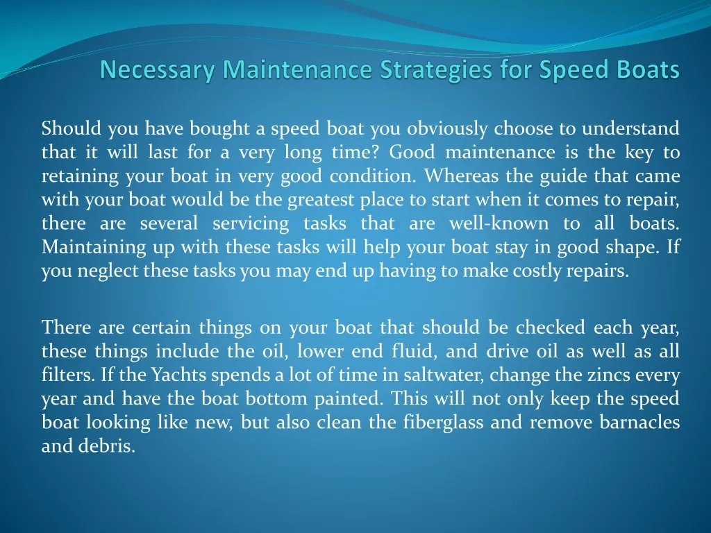 necessary maintenance strategies for speed boats