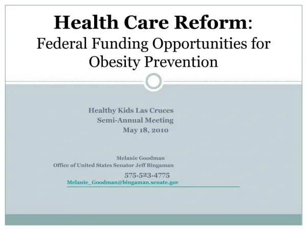 Health Care Reform: Federal Funding Opportunities for Obesity Prevention