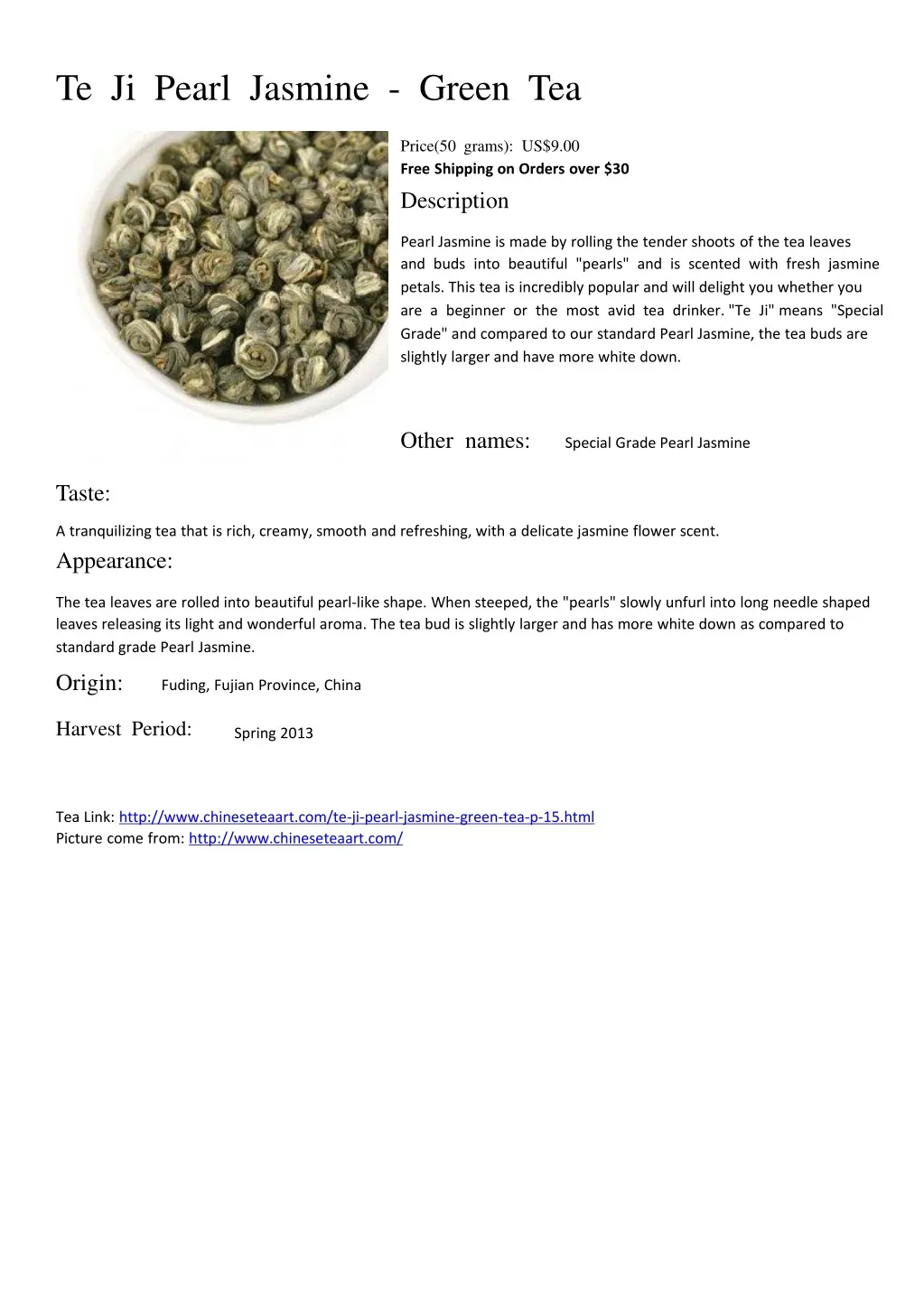 te ji pearl jasmine green tea price 50 grams