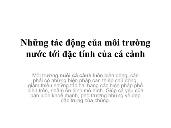 nh ng t c ng c a m i tr ng n c t i c t nh c a c c nh