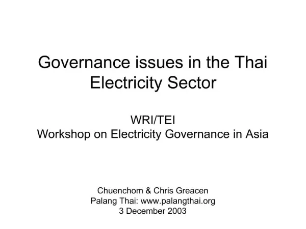 Governance issues in the Thai Electricity Sector WRI