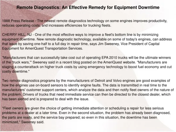 Remote Diagnostics: An Effective Remedy for Equipment Downti