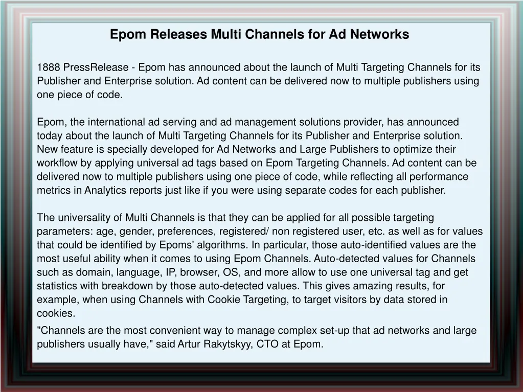 epom releases multi channels for ad networks