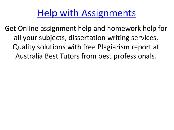 Help with Assignments