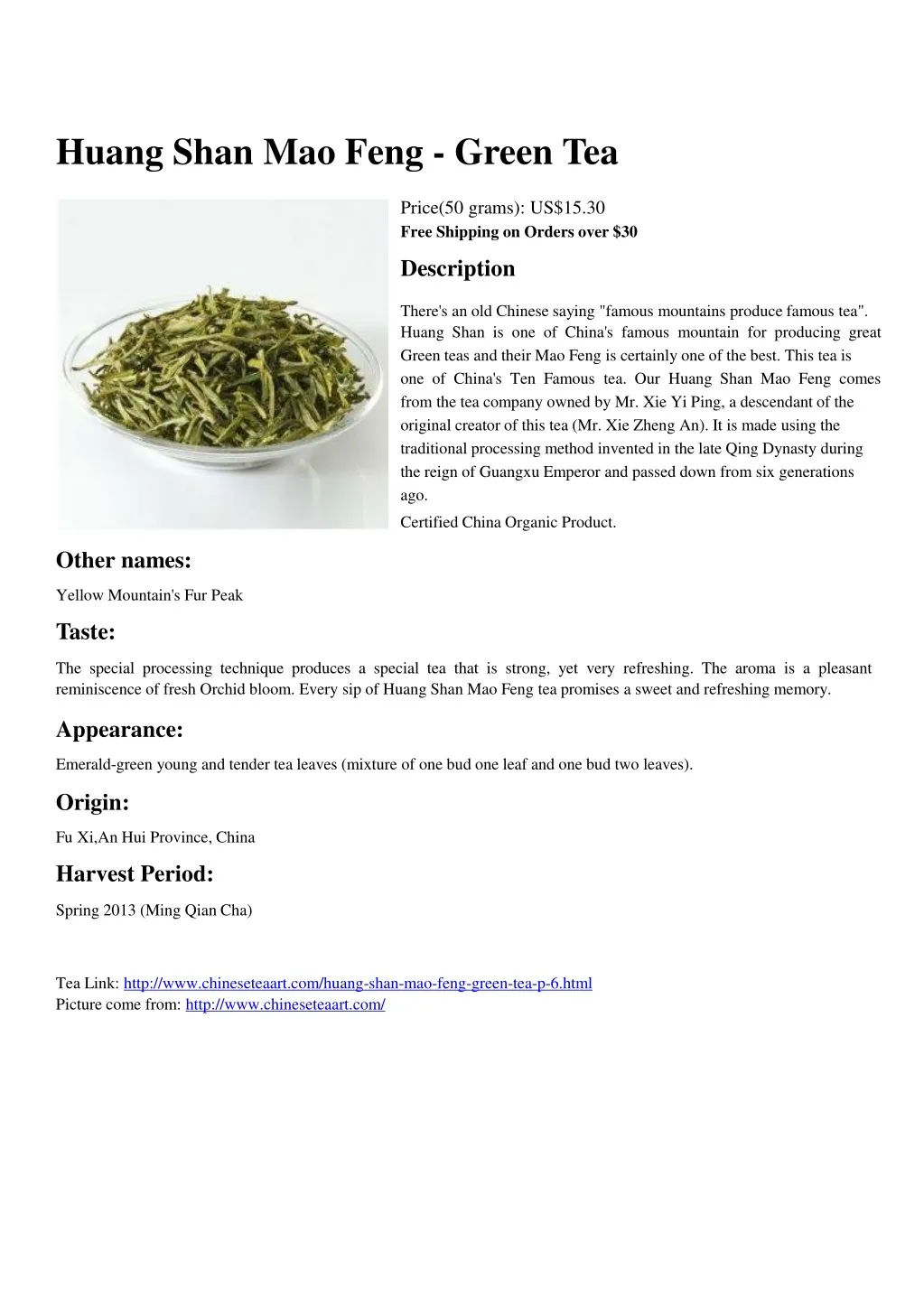 huang shan mao feng green tea