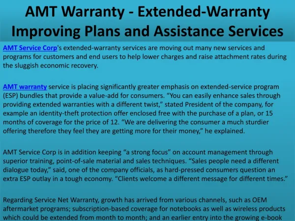 AMT Warranty - Extended-Warranty Improving Plans and Assista