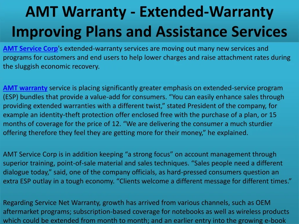 amt warranty extended warranty improving plans and assistance services