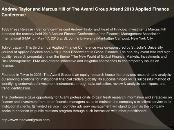 Andrew Taylor and Marcus Hill of The Avanti Group Attend 201