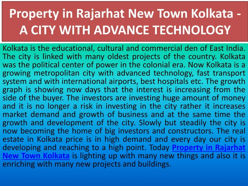 property in rajarhat new town kolkata a city with advance technology