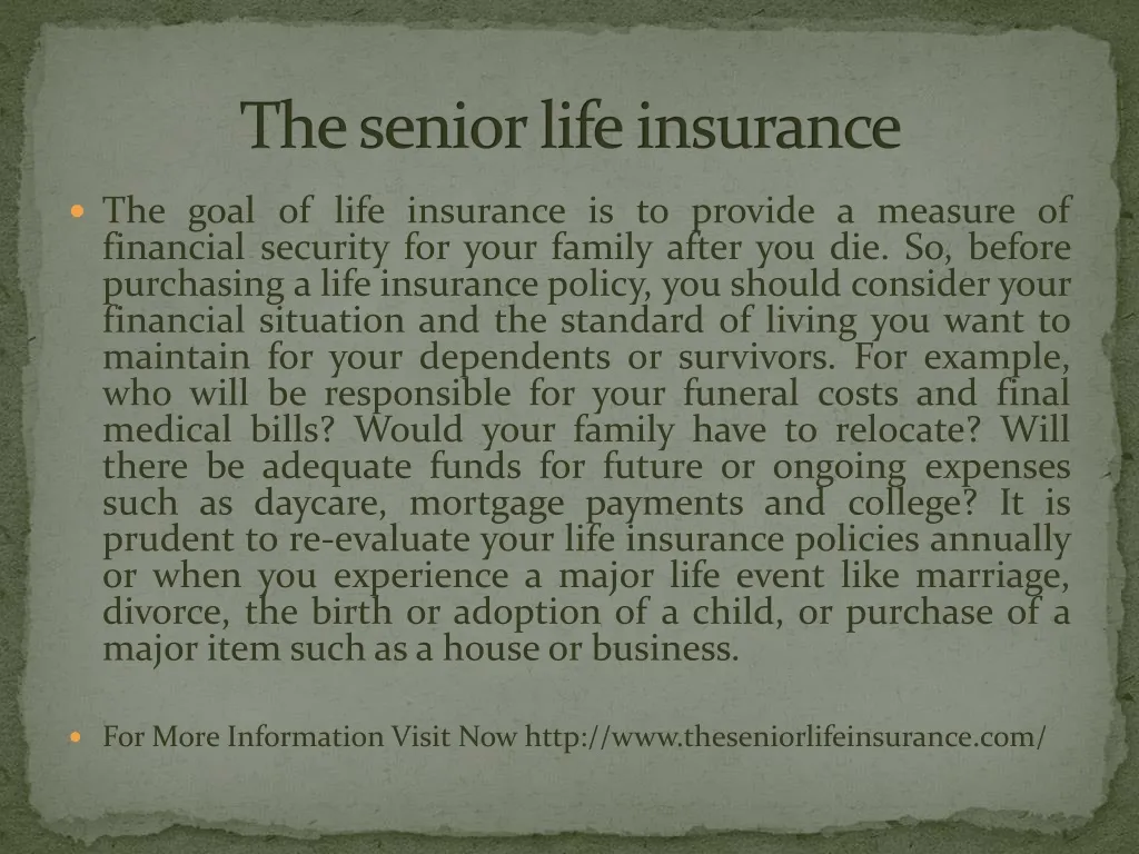 t he senior life insurance