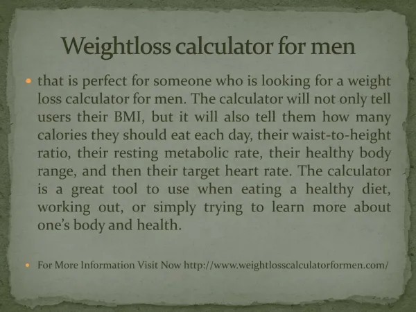 Weightloss calculator for men
