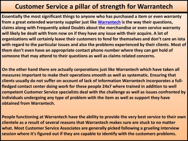 Customer Service a pillar of strength for Warrantech