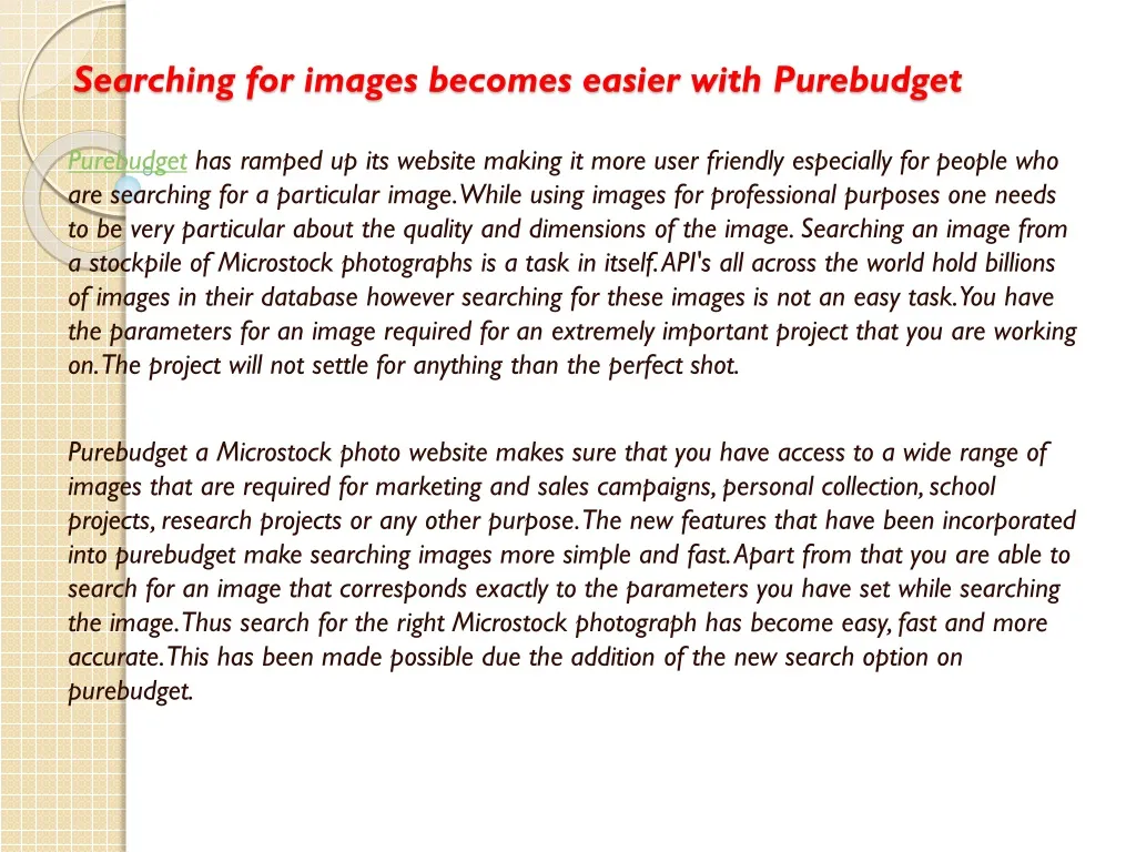 searching for images becomes easier with purebudget