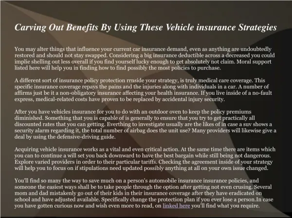 Carving Out Benefits By Using These Vehicle insurance Strate