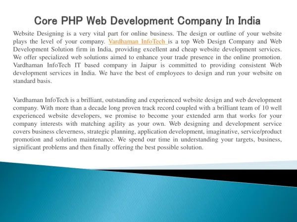 Core PHP Web Development Company In India