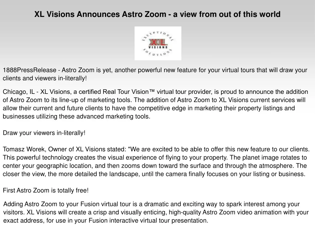 xl visions announces astro zoom a view from
