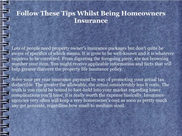 Follow These Tips Whilst Being Homeowners Insurance