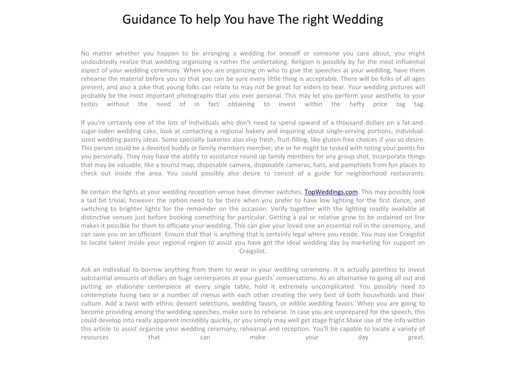 guidance to help you have the right wedding