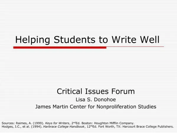 Helping Students to Write Well