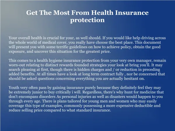 Get The Most From Health Insurance protection