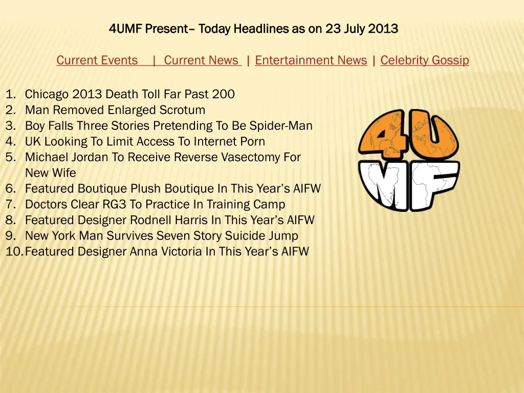 4umf present today headlines as on 23 july 2013