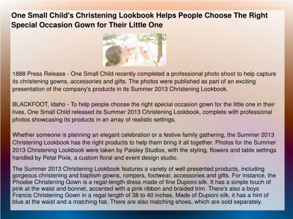 One Small Child's Christening Lookbook Helps People Choose T