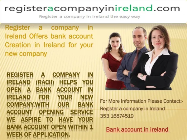 Register a company in Ireland Offers Bank Account Creation i
