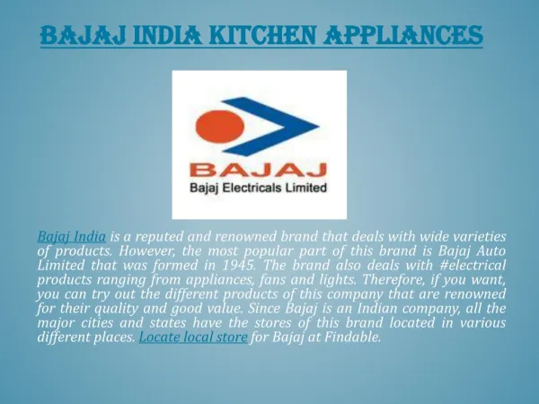 Bajaj Electricals India Stores near you to shop Appliances