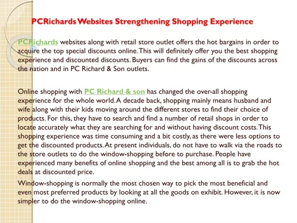 PCRichards Websites Strengthening Shopping Experience