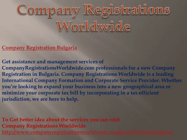 Company Registration Bulgaria