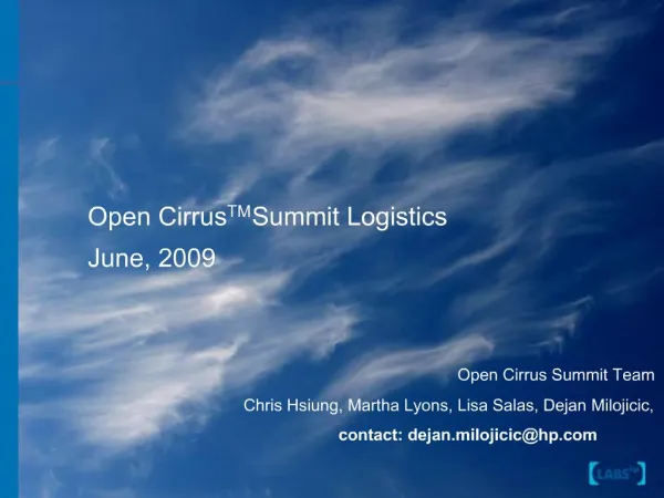 Open CirrusTM Summit Logistics June, 2009