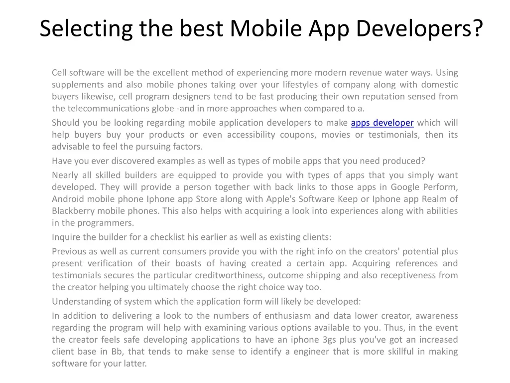 selecting the best mobile app developers