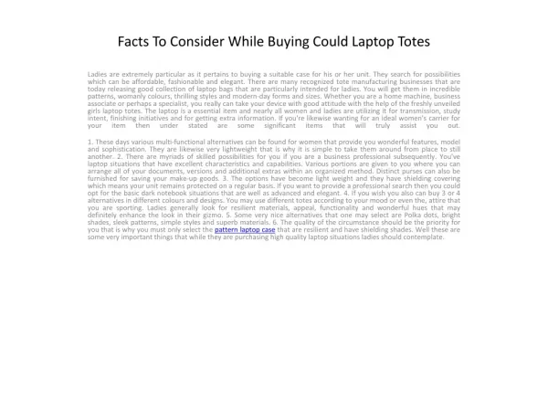 Facts To Consider While Buying Could Laptop Totes