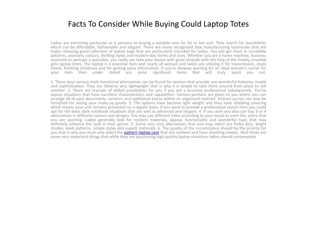 facts to consider while buying could laptop totes