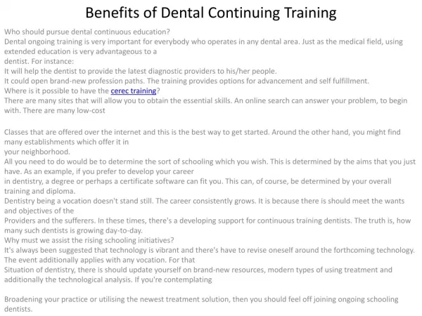 Benefits of Dental Continuing Training